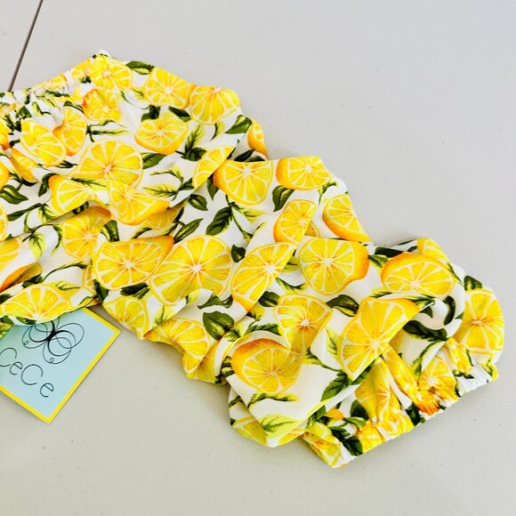 CECE BOHO LEMON SANTORINI VIBE YELLOW PHEASANT SHEER TIERED SLEEVE BLOUSE - Picture 3 of 8